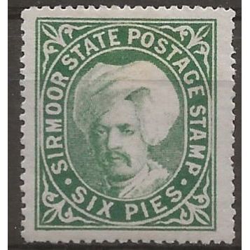 Sirmoor (IFS) 1885 SG7 6p Blue-Green Mounted Mint .