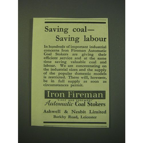 1942 Iron Fireman Automatic Coal Stokers Ad - Saving coal - saving labor
