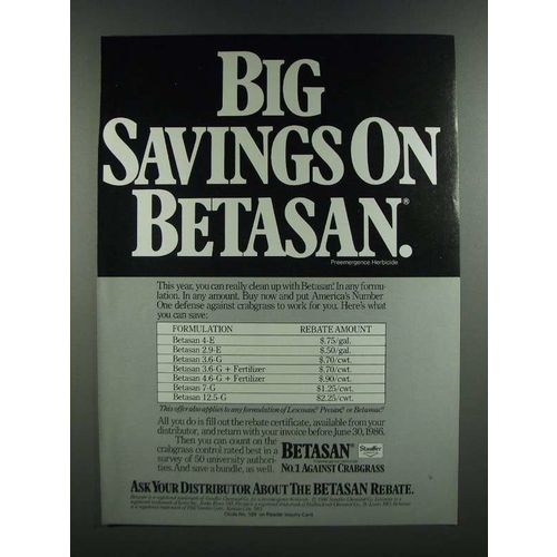 1986 Stauffer Betasan Ad - Big Savings on Betasan