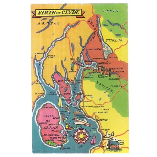 THE FIRTH OF CLYDE MAP, vintage used postcard 1975 postmark #