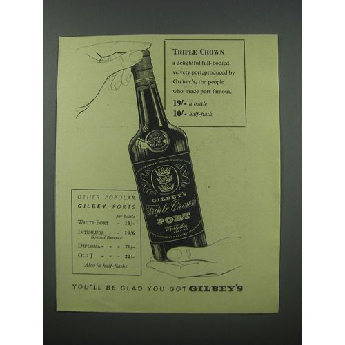 1954 Gilbey's Triple Crown Port Ad - You'll be glad you got Gilbey's