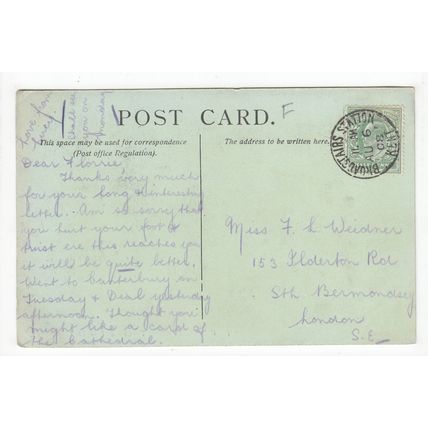 1908 Broadstairs Station Kent Single Ring Railway Postmark on Postcard