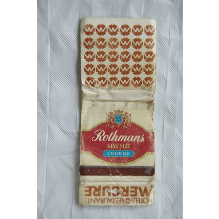 old Matchbook Cover- Mercure Hotels & Restaurants - Rothmans King Size