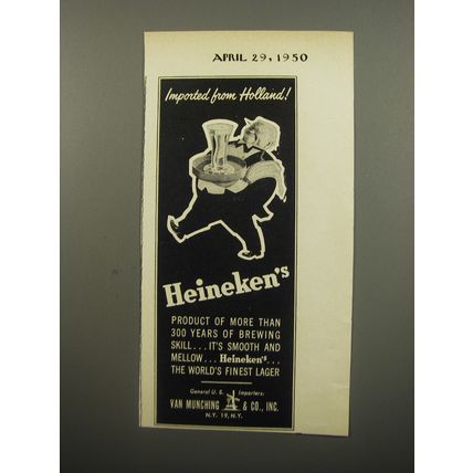 1950 Heineken Beer Ad - Imported from Holland!