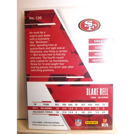 2015 Panini Certified BLAKE BELL (49ers) ROOKIE CARD #130 177/999