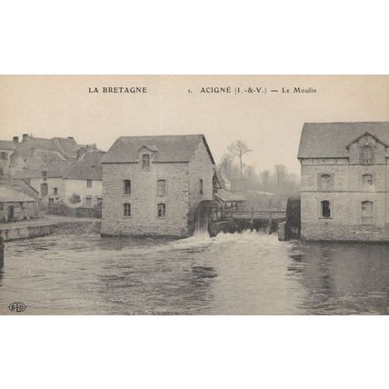 La Bretagne Acigne Le Moulin River French Old Postcard