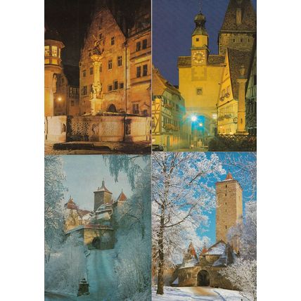 Rothenburg Church es & Fountain Views at Christmas 4x Postcard s