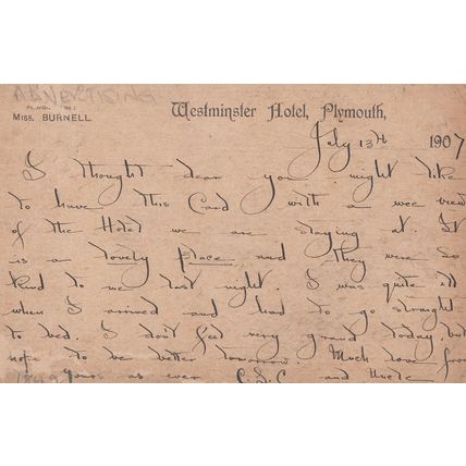 Westminster Hotel Plymouth From Visitor 1907 Postcard