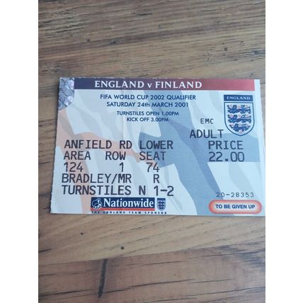 2001 England vs Finland Programme & Ticket