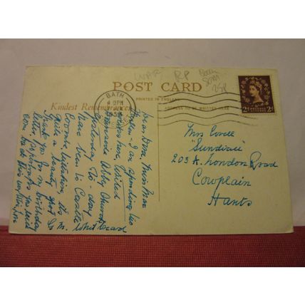 BATH ABBEY, SOMERSET used vintage postcard 1954 postmark =