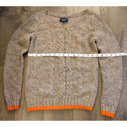 American Eagle Outfitters Open Cable Knit Confetti Sweater Orange Trim Wms Med
