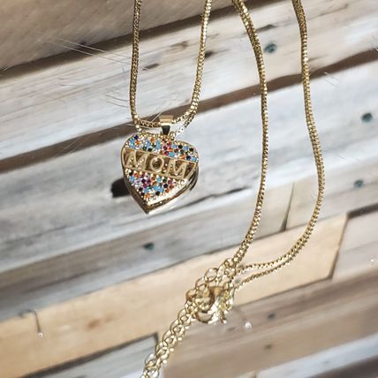 Gold CZ Heart Mom Necklace - Gold Plated Copper & Austrian Crystals