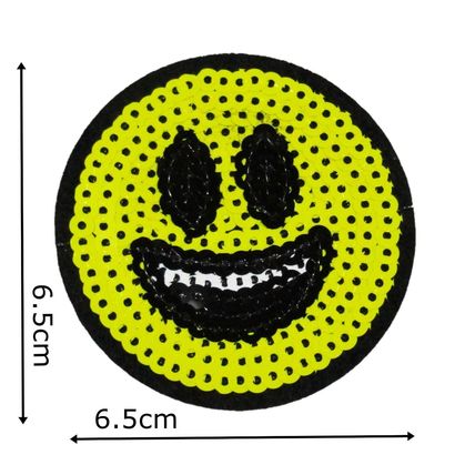 Sequin Smiley Face Yellow Iron On Patch Badge Motif Decoration Patches Kids P065