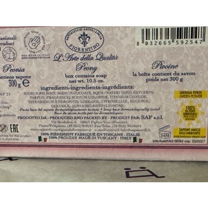 New unused Handmade Florentine Scented Soap Pink Peony 300g Box Italian Gift Box