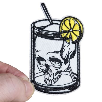 Skull Cocktail Drink Iron On Patch Embroidered Sew Biker 4.9 cm x 7.9 cm P346