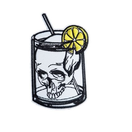 Skull Cocktail Drink Iron On Patch Embroidered Sew Biker 4.9 cm x 7.9 cm P346