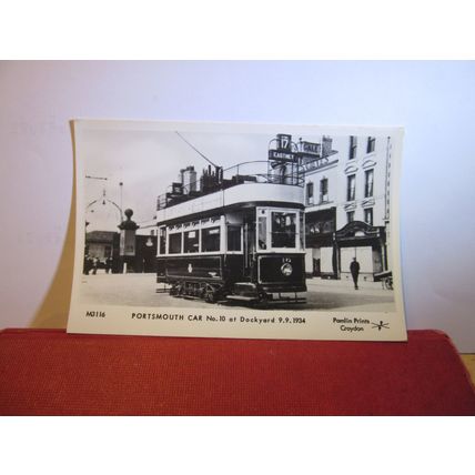 1934 TRAM CAR, DOCKYARD, PORTSMOUTH unused vintage postcard RP dated 1969 =