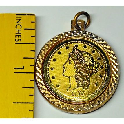 Vtg. Bicentennial 1776 Twenty Dollar Gold Tone Coin Replica Necklace Charm Only