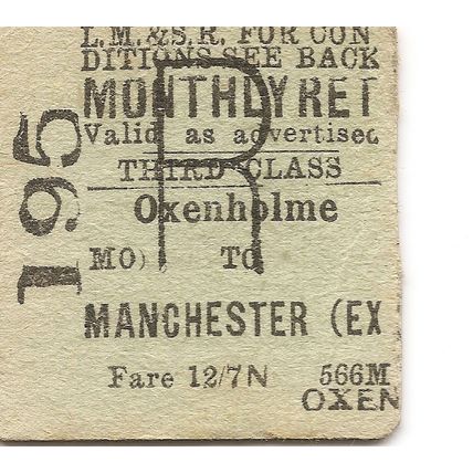 L.M.S.R. Edmondson Ticket - Oxenholme to Manchester Exchange