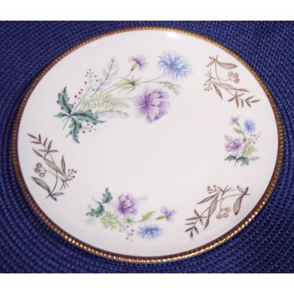 WW Bavaria 45 Teacup Saucer Plate Trio w/ Blue Purple Flowers Gold Hobnail Trim