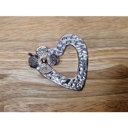 Big Heart Pendant, Chunky Silver Tone Necklace Charm