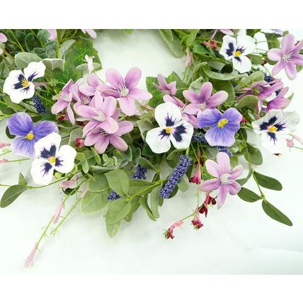 Spring Wreaths for Front Door Summer Wreath with Pansy Flower,Lamb Ear Leaves,Iv