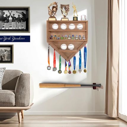 Baseball Holder Display Case Wooden Championship Ring Display Case Wall Mounted