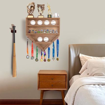 Baseball Holder Display Case Wooden Championship Ring Display Case Wall Mounted