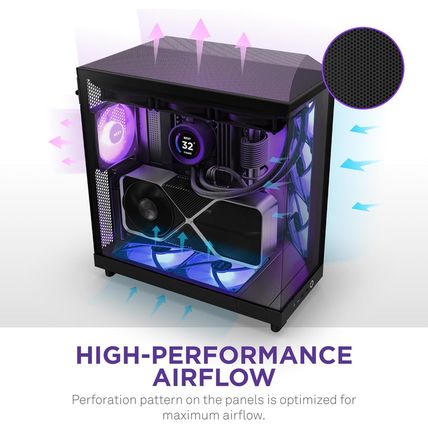 NZXT H6 Flow RGB Mid-Tower Airflow Case with 3 RGB Fans, Panoramic Glass Panels,