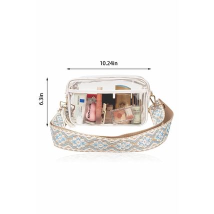 White Contrast Edge Tassel Geo Print Strap Clear Shoulder Bag