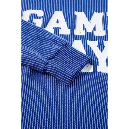 Bluing Corded GAME DAY Graphic Long Sleeve Crewneck Top