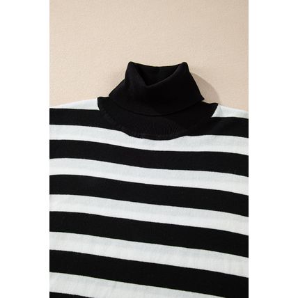 Black Stripe Slim Fit High Neck Knit Sweater