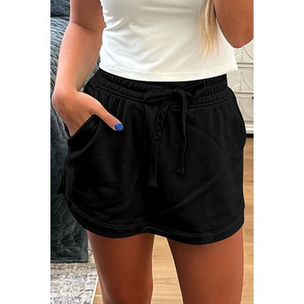 Black French Terry Drawstring Mini Skort with Pockets