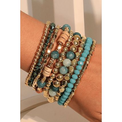 Gold Boho Beaded Multi Layer Elastic Bracelet Set