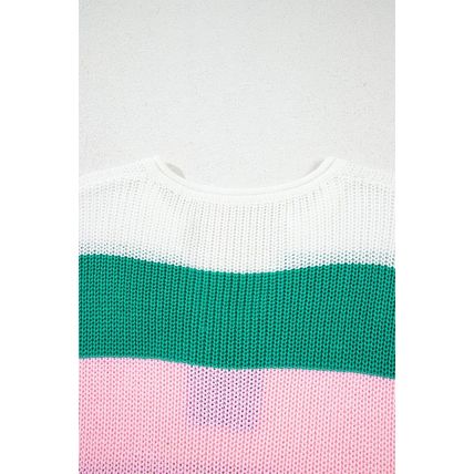 Multicolour Color Block Notch V Neck Sweater T Shirt