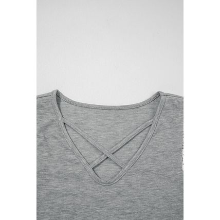 Gray Lace Patchwork Criss Cross V Neck Tank Top