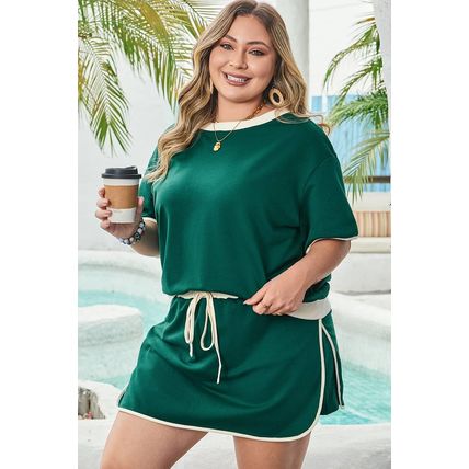 Evergreen Plus Size Contrast Trim T Shirt and Skirt Two Piece Set