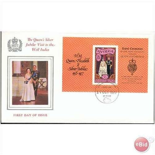 Antigua FDC 1977 - SG MS553 - Queens visit West Indies