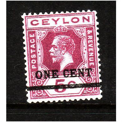 CEYLON 1918 SG 337 1c on 5c PURPLE M MINT