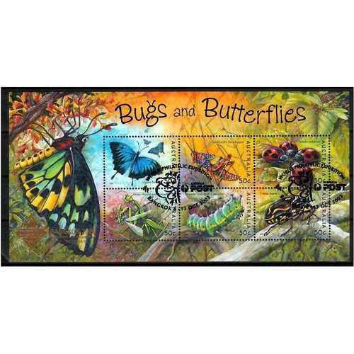 Australie blok mi 50 Bugs and Butterflies opdruk Bangkok 2003 gestempeld