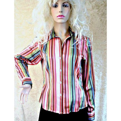 Designer Striped Silk Shirt Size 10 12 New With Tag
