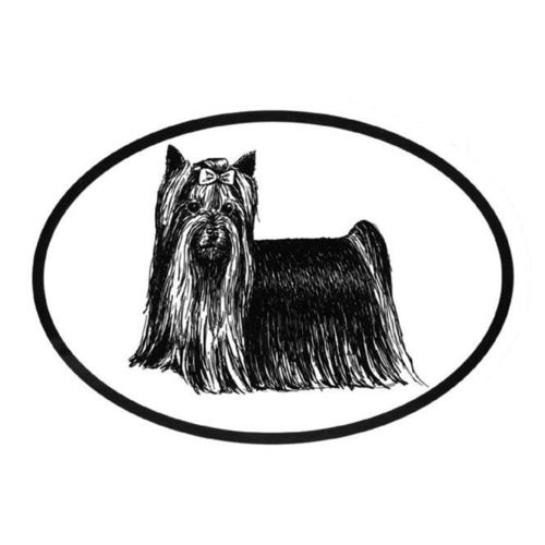 Dog Breed Oval Vinyl Car Decal Black & White Sticker - Yorkshire Terrier