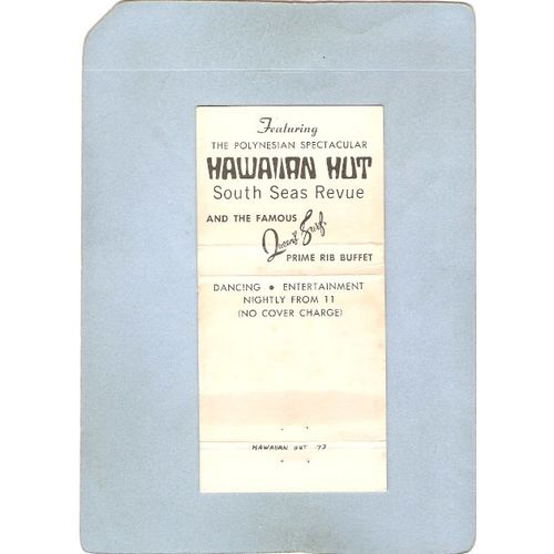 HI Honolulu Matchcover Tiki Hawaiian Hut Waikiki's Most Beautiful Theatre ~49