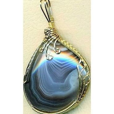 Botswana Agate Brass Wire Wrap Gemstone Pendant 77