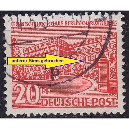 GERMANY BERLIN [1949] MiNr 0049 II ( O/used ) [03] Architektur Plattenfehler