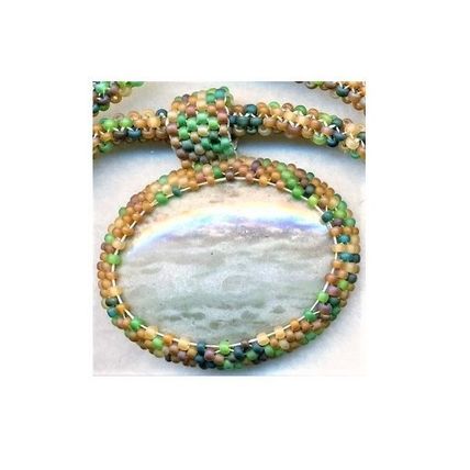 Autumn Colors Beaded Rope Choker Camo Marble Pendant 7