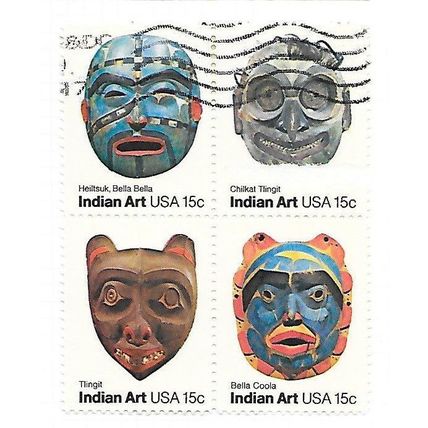 USA 1980S CATS & MASKS BLOCKS OF FOUR NJA CUSTOMER REQUEST