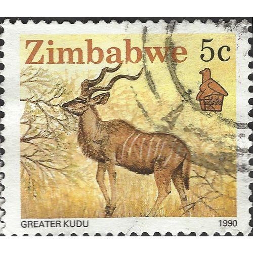 ZIMBABWE, MAMMAL, Greater Kudu, brown 1990, 5c, #3