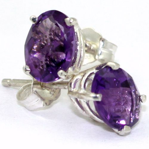 Amethyst, 925 Sterling Silver Post Earrings, SE002