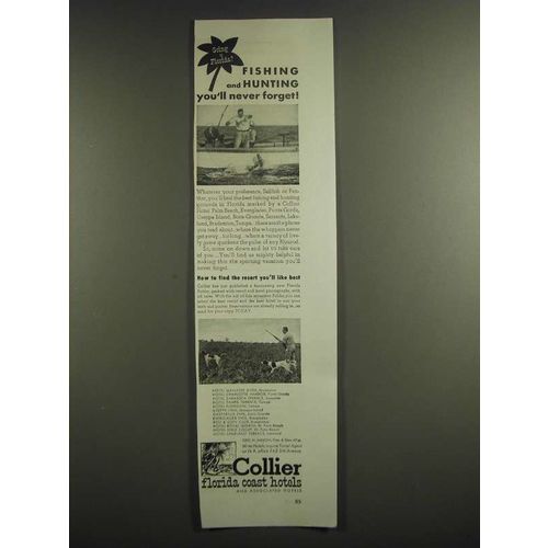 1940 Collier Florida Coast Hotels Ad - Going to Florida? Fishing and hunting